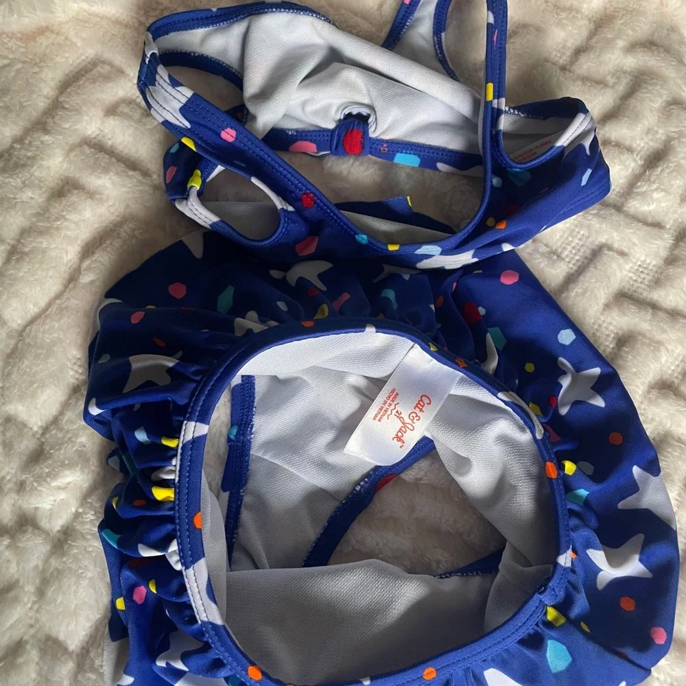 Cat & Jack 2T Swimsuit Two‎ Piece Skirted Stars Polka Dots Blue Girl's Swim Set